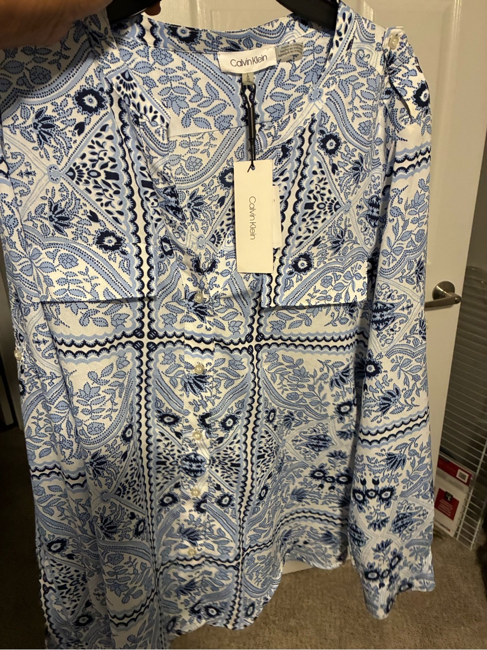 Calvin Klein Blue & White Paisley Patchwork Tunic